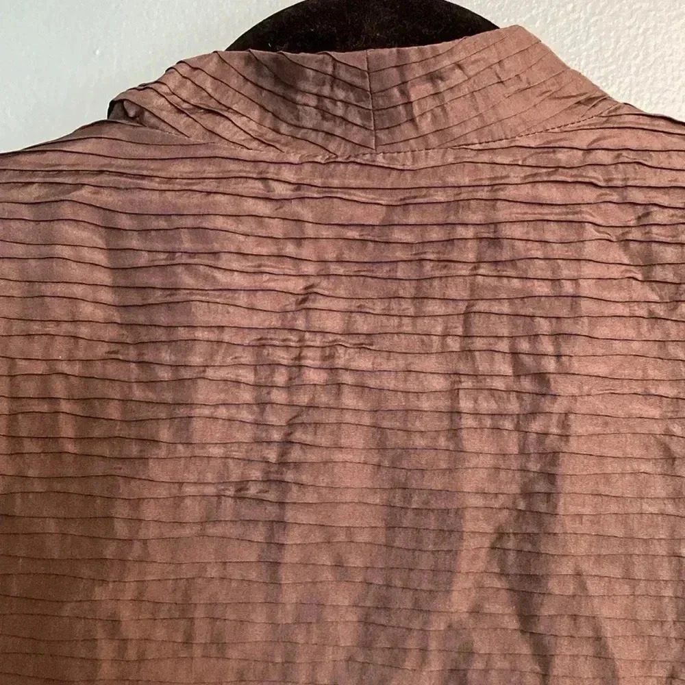 Eileen Fisher 100% silk brown/gray long sleeve collar jacket - Picture 7 of 7